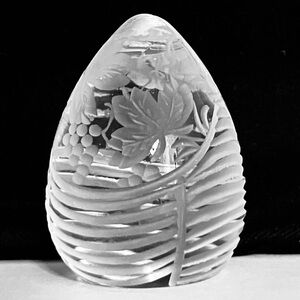 GLASS EGG Miniature Paperweight / HAND CARVED Grapevine / FROSTED BOTTOM / 2in